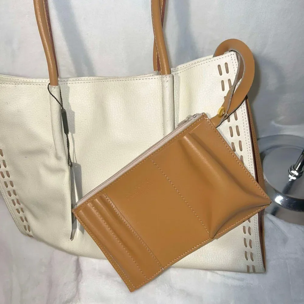 Del Conte Cream/Tan Tote with Small Pouch - NWT - Picture 11 of 11